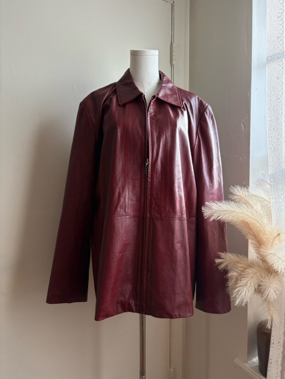 wilson's leather vintage burgundy zip front leather jacket